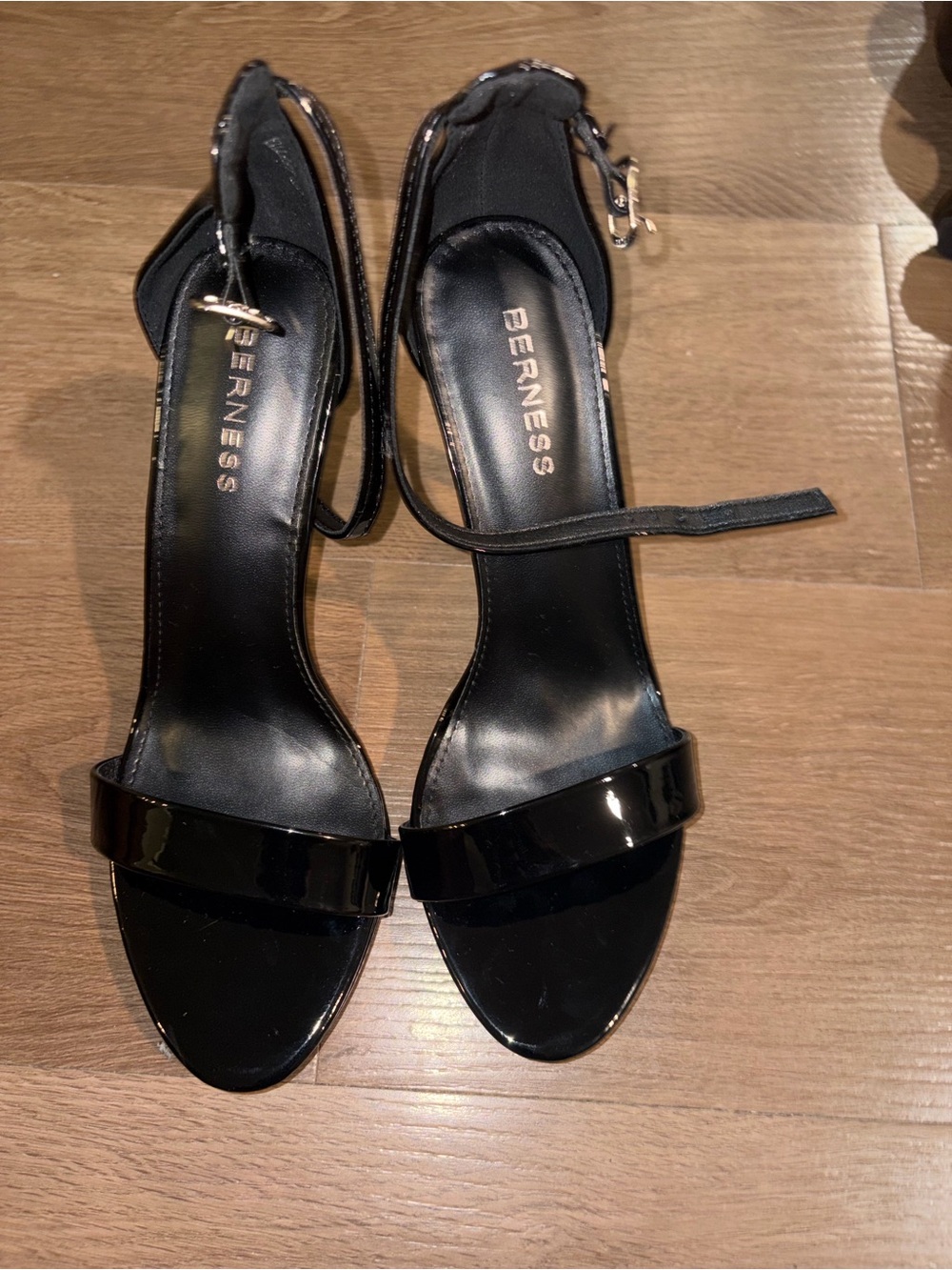 Black Patent Open-Toe Ankle Strap Heels